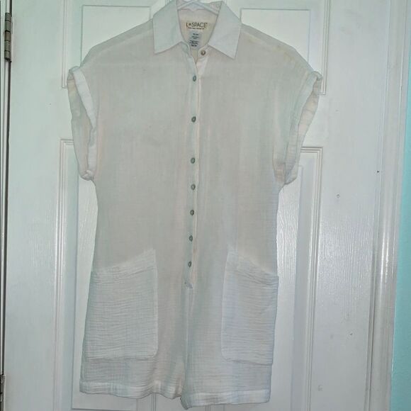 L*Space Mika white Cotton Romper button down front.  Size XS - Picture 1 of 5